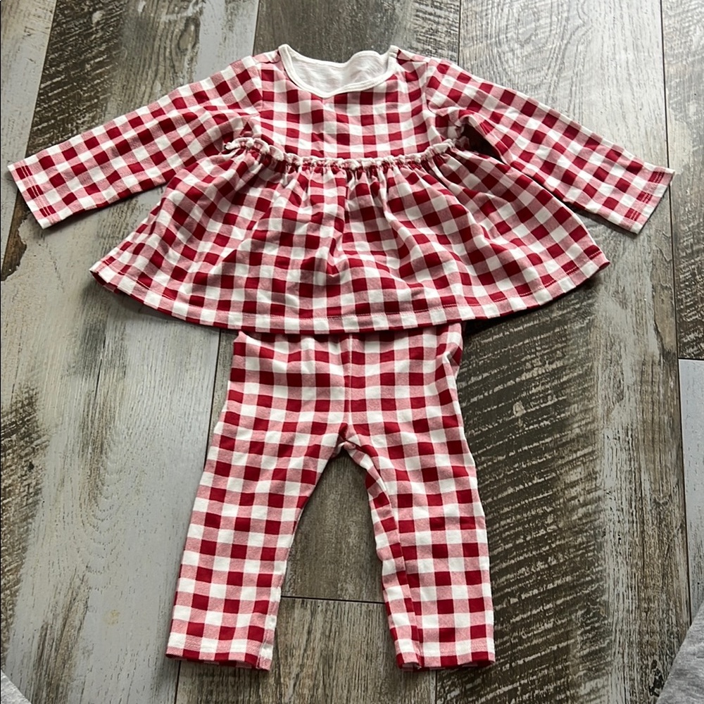 Red and white check outfit